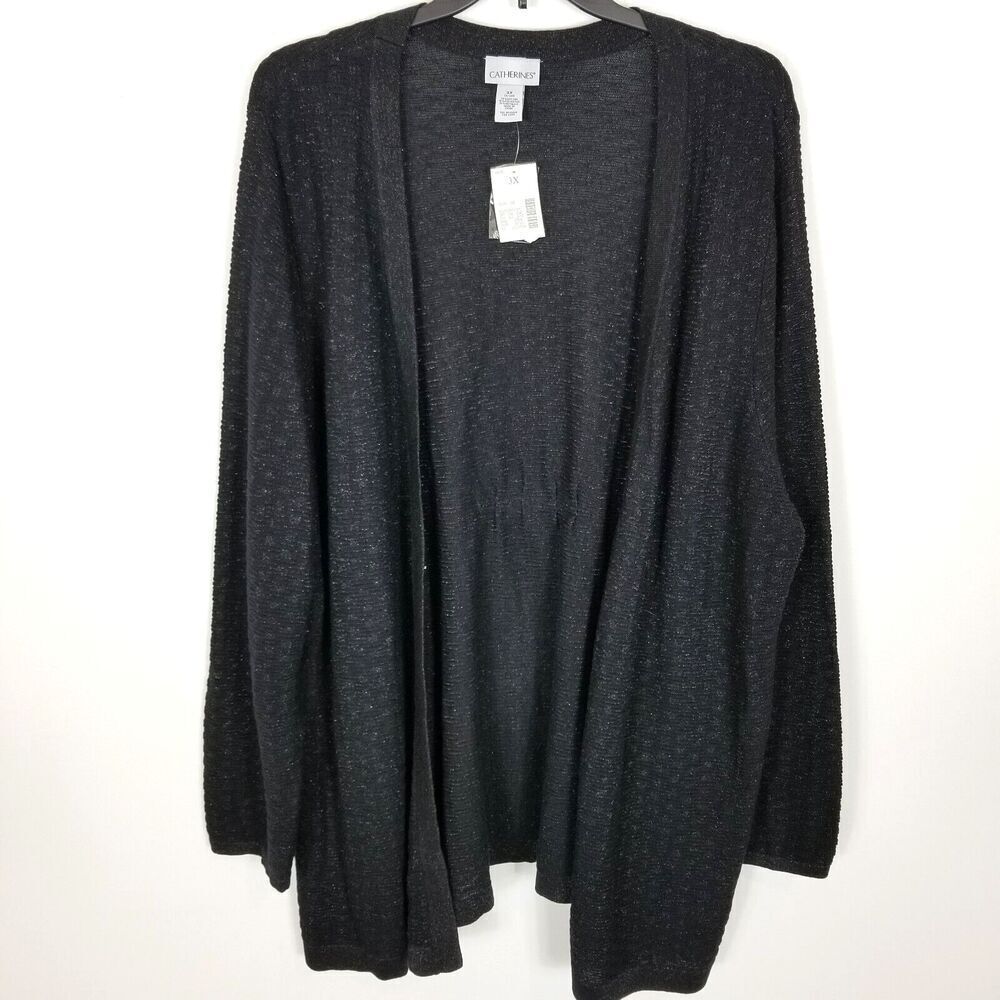 Catherines Women Plus Open Front Cardigan Sweater Size 3X‎ Black Metallic Event